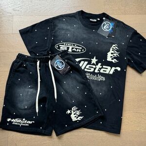 Black Graphic T-Shirt and Shorts Set